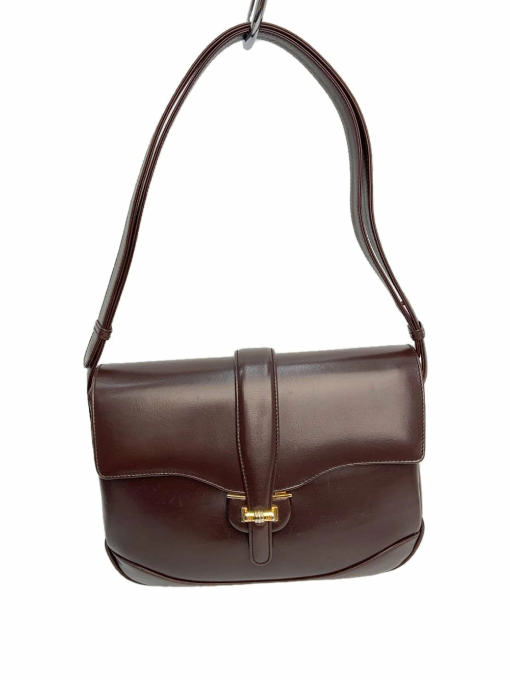 Gucci burgundy leather shoulder bag front flap Brown Red